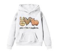 Generisch Felpa con cappuccio da ragazza con stampa Capybara, a maniche lunghe, con tasca, morbida, comoda, per il tempo libero, per bambini e bambini, bianco, 4-5 Jahre
