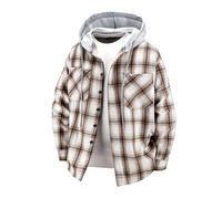 Generisch Felpa con cappuccio da uomo, 4XL, taglie forti, con cappuccio, da uomo, a quadretti, con bottoni, con tasca sul petto, felpa con cappuccio, slim fit, leggera, per tutti i giorni, beige., 3XL