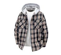 Generisch Felpa con cappuccio da uomo, 4XL, taglie forti, con cappuccio, da uomo, a quadretti, con bottoni, con tasca sul petto, felpa con cappuccio, slim fit, leggera, per tutti i giorni, Blu marino