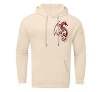 Generisch Felpa con cappuccio da uomo alla moda con design dell'anno del drago con fodera calda per un look casual e confortevole quotidiano, beige., 3XL