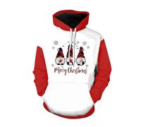 Generisch Felpa con cappuccio da uomo alla moda con stampa natalizia, maniche rosse come compagno invernale caldo per ore festive, Colore: rosso, 4XL
