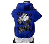 Generisch Felpa con cappuccio da uomo, alla moda, per il tempo libero, con stampa digitale 3D, design per un comfort sportivo, aspetto elegante, Blu, S