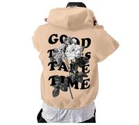 Generisch Felpa con cappuccio da uomo, alla moda, per il tempo libero, con stampa digitale 3D, design per un comfort sportivo, aspetto elegante, cachi, M