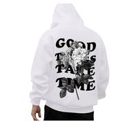 Generisch Felpa con cappuccio da uomo, alla moda, per il tempo libero, con stampa digitale 3D, design per un comfort sportivo, aspetto elegante, bianco, L