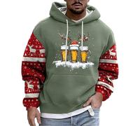 Generisch Felpa con cappuccio da uomo, casual, rilassato, confortevole, con stampa, a maniche lunghe, in velluto, Verde scuro, XL