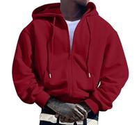 Generisch Felpa con cappuccio da uomo con chiusura lampo, a maniche lunghe, in pile, alla moda, per il tempo libero, per attività all'aria aperta, comfort, Colore: rosso, L