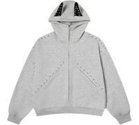 Generisch Felpa con cappuccio da uomo con design a orecchie di cane, chiusura lampo, vestibilità larga, con rivetti, per il tempo libero, grigio., XXL