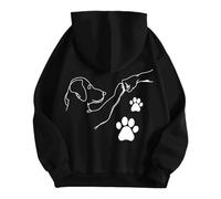 Generisch Felpa con cappuccio da uomo con motivo cane e stampa posteriore - Felpa con cappuccio con stampa zampa e simbolo dell'amicizia | Felpa casual per proprietari di cani, Stile H01 Nero, XXL
