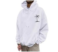 Generisch Felpa con cappuccio da uomo con stampa, con cappuccio, da uomo, oversize, con cappuccio, leggera, comoda, slim fit, maglione da lavoro, per tutti i giorni, casual, da uomo, bianco, M