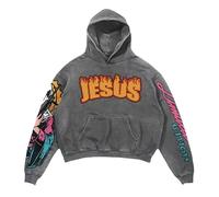 Generisch Felpa con cappuccio da uomo con stampa Gesù alfabeto, per Halloween, per il tempo libero, con tasca, a maniche lunghe, morbida, traspirante, streetwear, O grigio., XXL