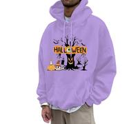 Generisch Felpa con cappuccio da uomo con stampa halloween casual, vestibilità larga, fodera in pile calda, comoda streetwear per le offerte invernali sotto i 50 anni, Lilla, 3XL