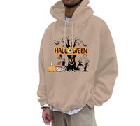Generisch Felpa con cappuccio da uomo con stampa halloween casual, vestibilità larga, fodera in pile calda, comoda streetwear per le offerte invernali sotto i 50 anni, cachi, 3XL