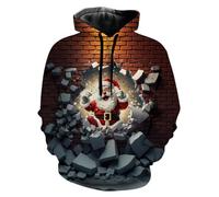 Generisch Felpa con cappuccio da uomo con stampa natalizia, a maniche lunghe, in pile, per le festività invernali, accoglienti giornate quotidiane, Brick rosso, XXL