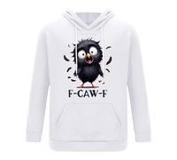 Generisch Felpa con cappuccio da uomo con stampa sarcastica corvo - Divertente scritta F-CAW-F con cappuccio per uomini | felpa casual con uccello fumetto per il tempo libero, Stil_b18 Bianco, 3XL