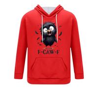 Generisch Felpa con cappuccio da uomo con stampa sarcastica corvo - Divertente scritta F-CAW-F con cappuccio per uomini | felpa casual con uccello fumetto per il tempo libero, Stil_b16 rosso, XXL