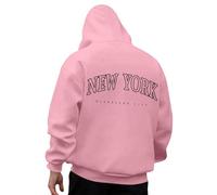 Generisch Felpa con cappuccio da uomo con stampa sul retro di New York, stile college, comoda felpa come souvenir o per gli appassionati della metropoli, Stil_s11 rosa, XXL