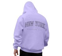 Generisch Felpa con cappuccio da uomo con stampa sul retro di New York, stile college, comoda felpa come souvenir o per gli appassionati della metropoli, Stil_s12 viola, XXL