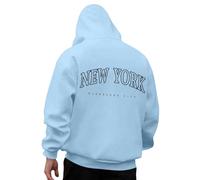 Generisch Felpa con cappuccio da uomo con stampa sul retro di New York, stile college, comoda felpa come souvenir o per gli appassionati della metropoli, Stil_s09 blu, 3XL
