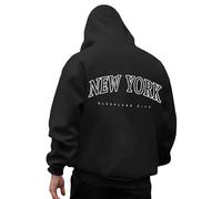 Generisch Felpa con cappuccio da uomo con stampa sul retro di New York, stile college, comoda felpa come souvenir o per gli appassionati della metropoli, Stil_s02 Nero, 3XL