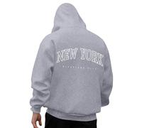 Generisch Felpa con cappuccio da uomo con stampa sul retro di New York, stile college, comoda felpa come souvenir o per gli appassionati della metropoli, Stil_s10 grigio, M