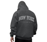 Generisch Felpa con cappuccio da uomo con stampa sul retro di New York, stile college, comoda felpa come souvenir o per gli appassionati della metropoli, Stil_s07 Grigio, XL