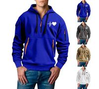 Generisch Felpa con cappuccio da uomo con zip a 1/4, slim fit, con cappuccio stampato, con tracolla e coulisse, in tinta unita, comoda e casual, Blu 7, XL