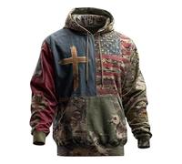 Generisch Felpa con cappuccio da uomo dal look patchwork - Felpa con simbolo a croce e dettagli mimetici | Maglione robusto per uno stile sicuro di sé, Stil_l01 blu, L