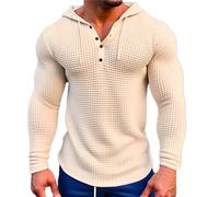 Generisch Felpa con cappuccio da uomo, in tinta unita, a nido d'ape, con cappuccio, 1/4, Burron Down, slim fit, muscle, maglione leggero, traspirante, per il tempo libero e l'abbigliamento sportivo