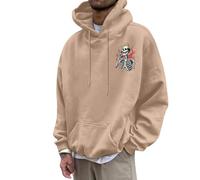 Generisch Felpa con cappuccio da uomo per Halloween, casual, comoda, traspirante, morbida, calda, per l'inverno, per il tempo libero, cachi, S