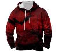 Generisch Felpa con cappuccio da uomo per Halloween, con scritta "orrore", con coulisse, alla moda, con cappuccio, Hip Hop, a maniche lunghe, con cappuccio, Vino, L