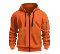 Generisch Felpa con cappuccio da uomo, slim fit, casual, per l'autunno e l'inverno, per tutti i giorni, comoda felpa con cappuccio non elastica, in colore puro, Natale e inverno, Colore: arancione