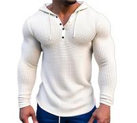 Generisch Felpa con cappuccio da uomo, slim fit, con cappuccio, da uomo, a nido d'ape, con bottone, con coulisse, traspirante, comoda, leggera, casual, da uomo, Bianco 1, XXL