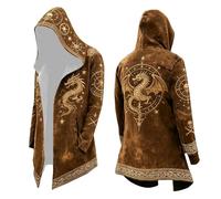 Generisch Felpa con cappuccio da uomo, stile vichingo, per Halloween, lunghezza media, autunno, inverno, cosplay, con cappuccio, vintage, con stampa 3D, O marrone, XXXL