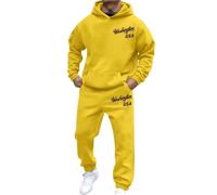 Generisch Felpa con cappuccio da uomo versatile con stampa di lettere della città, per l'inverno, comoda tuta da allenamento per tutti i giorni, per il tempo libero all'aperto (giallo-B, XL)