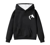 Generisch Felpa con cappuccio e felpe invernali in pile caldo con tasca, con stampa di cavalli, a maniche lunghe, casual, per bambini, senza pancia, Nero , 4-5 Jahre
