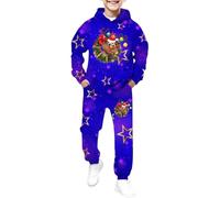 Generisch Felpa con cappuccio e pantaloni da jogging a maniche lunghe per ragazzi, casual, in due pezzi, con design festivo per le vacanze per bambini e bambini, Blu, 3-4 Anni