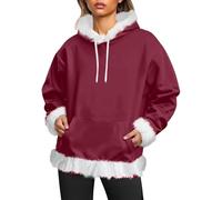 Generisch Felpa con cappuccio in pile alla moda, morbida e calda, per il tempo libero, per il comfort quotidiano, Vino, 6XL