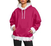 Generisch Felpa con cappuccio in pile alla moda, morbida e calda, per il tempo libero, per il comfort quotidiano, rosa intenso, 6XL
