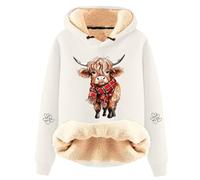 Generisch Felpa con cappuccio in pile con incantevole stampa a mucca. Maglione alla moda a maniche lunghe per un comfort confortevole., beige., L