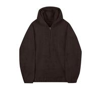 Generisch Felpa con cappuccio invernale da uomo con cappuccio fuzzy, felpa da uomo, cerniera 1/4, top oversize, giacca in pile a maniche lunghe con tasche, marrone, XL