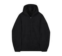 Generisch Felpa con cappuccio invernale da uomo con cappuccio fuzzy, felpa da uomo, cerniera 1/4, top oversize, giacca in pile a maniche lunghe con tasche, Nero , XL