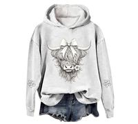 Generisch Felpa con cappuccio natalizio con mucca occidentale altopiano grafica, comoda felpa in pile per feste e tempo libero, bianco, L