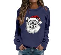 Generisch Felpa con cappuccio natalizio da donna, elegante maglione natalizio con stampa animale, costume di Natale, abbigliamento da donna, Blu marino, L