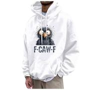 Generisch Felpa con cappuccio nera con stampa corvo, stile tessuto, felpa per il tempo libero, bianco, 3XL