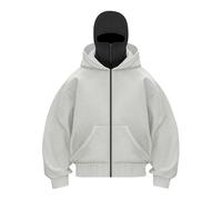 Generisch, Felpa con cappuccio Ninja, con passamontagna, da uomo e da donna, con cerniera, oversize, a roll-up, con tasche, unisex, invernale, calda, con cappuccio, a maniche lunghe, felpa Hip Hop per