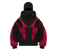 Generisch, Felpa con cappuccio Ninja, con passamontagna, da uomo e da donna, con cerniera, oversize, a roll-up, con tasche, unisex, invernale, calda, con cappuccio, Hip Hop, a maniche lunghe, per