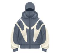 Generisch, Felpa con cappuccio Ninja, con passamontagna, da uomo e da donna, con cerniera, oversize, a roll-up, con tasche, unisex, invernale, calda, con cappuccio, Hip Hop, a maniche lunghe, per