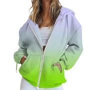 Generisch Felpa con cappuccio, oversize, da donna, con zip, per autunno, elegante, lunga, con cappuccio, invernale, sottile, con chiusura lampo, comoda felpa con cappuccio, #4 verde, L