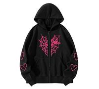 Generisch Felpa con cappuccio per adolescenti, oversize, Spider Web Print, felpa con cappuccio, unisex, per lo sport, a maniche lunghe, alla moda, per l'autunno, Rosa acceso., XXXXXL