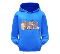 Generisch Felpa con cappuccio per bambini e bambine, per Halloween, a maniche lunghe, con stampa, calda felpa con cappuccio, Blu scuro, 4-5 Jahre
